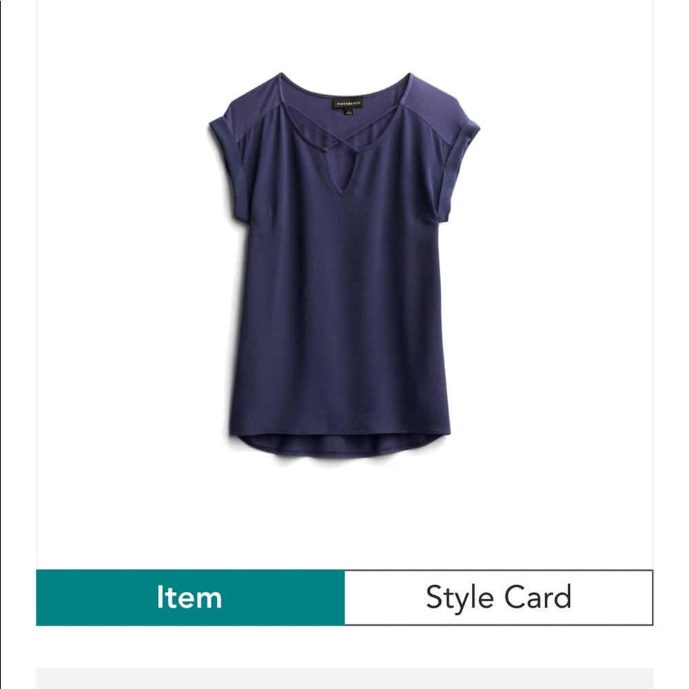 Fortune + Ivy XL mixed media top from Stitch Fix with cross-cross neck
